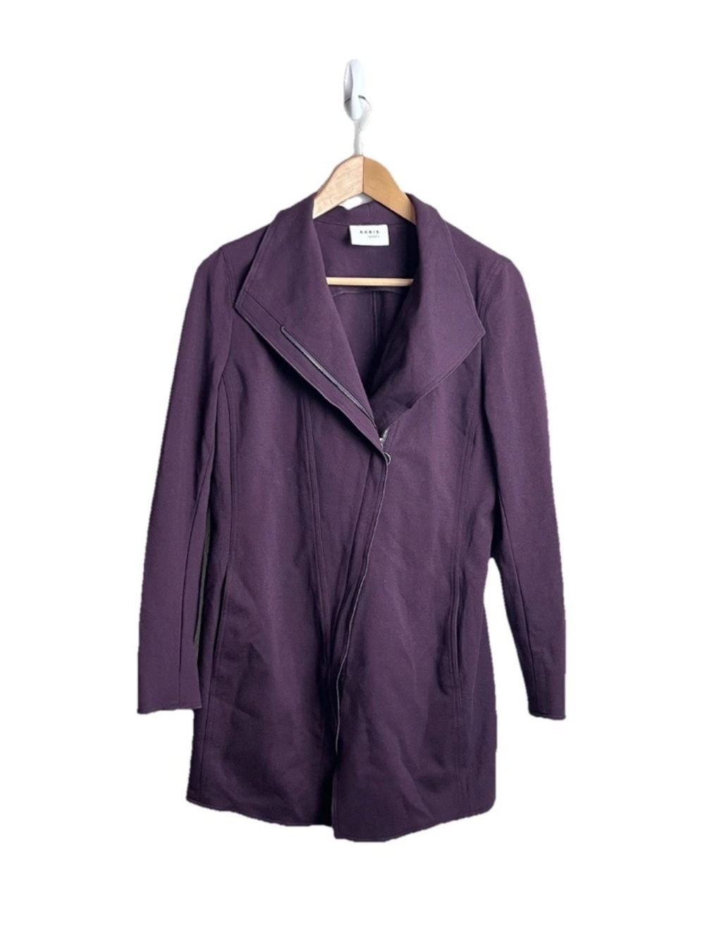 Akris Punto Waterfall Asymmetric Full Zip Purple Jacket 10 Coat Ponte Knit Women